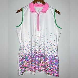 EP Sport Womens Sleeveless Printed Golf Tennis Polo Top Sz XL